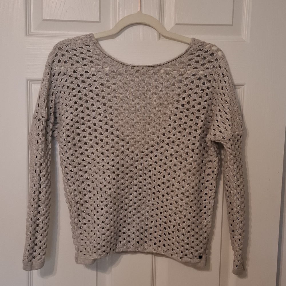 One Grey day sz S/XS, Cashmere blend, honeycomb knit sweater in very pale Grey.